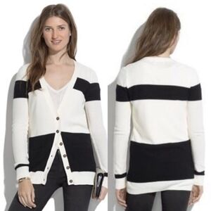 MADEWELL Inlet Cardigan Sweater navy blue White Stripe Button Down  Nautical